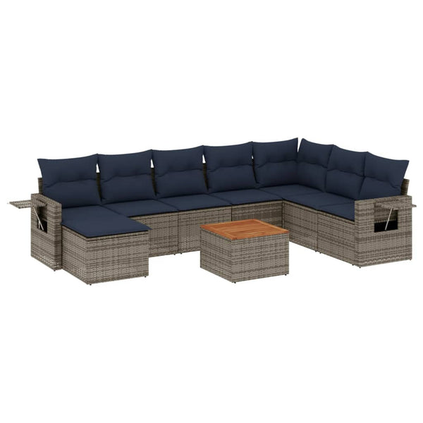 vidaXL Salon de jardin 9 pièces avec coussins, gris, résine tressée