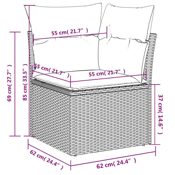vidaXL Salon de jardin 9 pièces avec coussins, gris, résine tressée