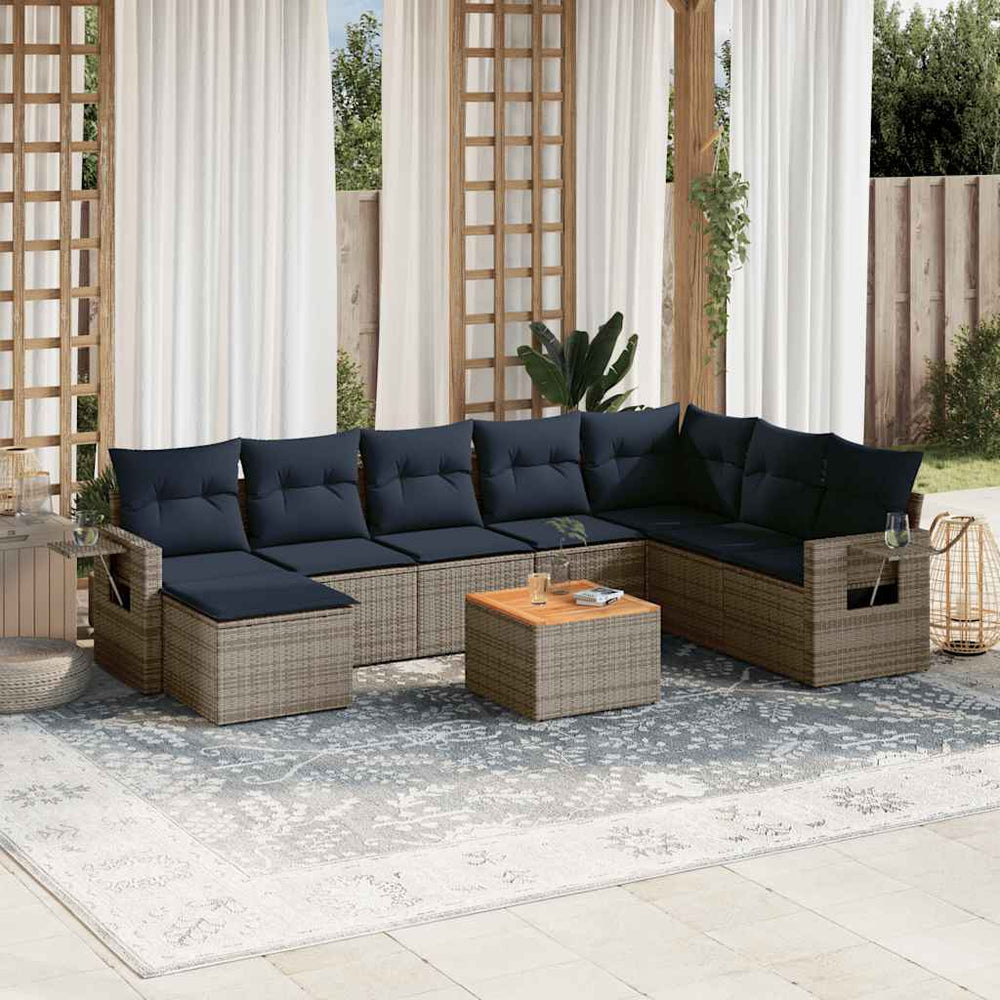 vidaXL 9-piece Garden Sofa Set with Cushions, Grey, Poly Rattan