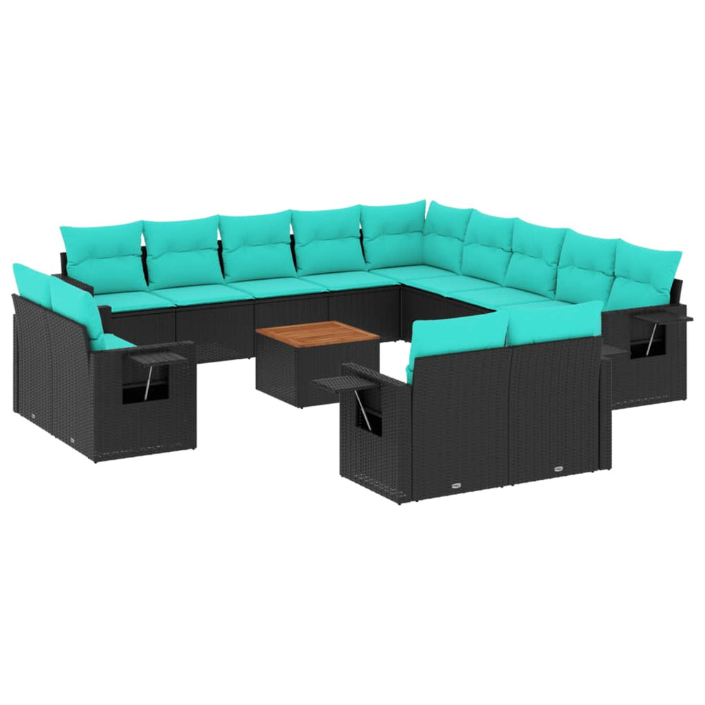 vidaXL Salon de jardin 14 pièces en résine tressée avec coussins Noir