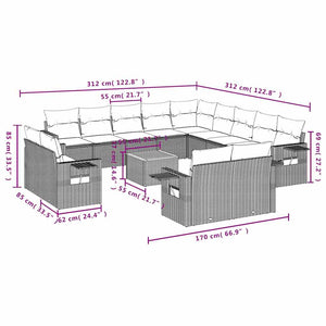 14-teiliges Gartensofa Set Polyrattan Schwarz