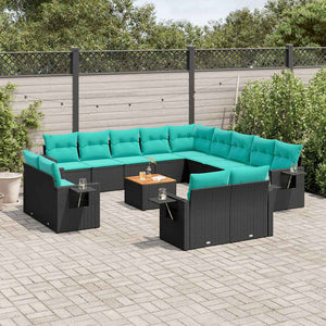 14-teiliges Gartensofa Set Polyrattan Schwarz