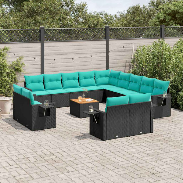 14-teiliges Gartensofa Set Polyrattan Schwarz
