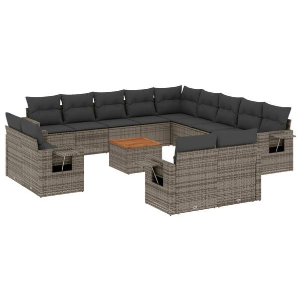 14-tlg. Garten Sofagarnitur Grau Poly Rattan