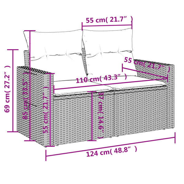 14-tlg. Garten Sofagarnitur Grau Poly Rattan