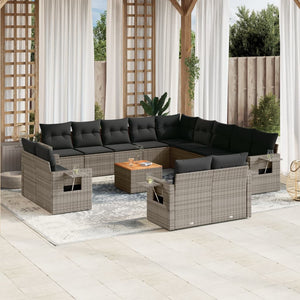 14-tlg. Garten Sofagarnitur Grau Poly Rattan