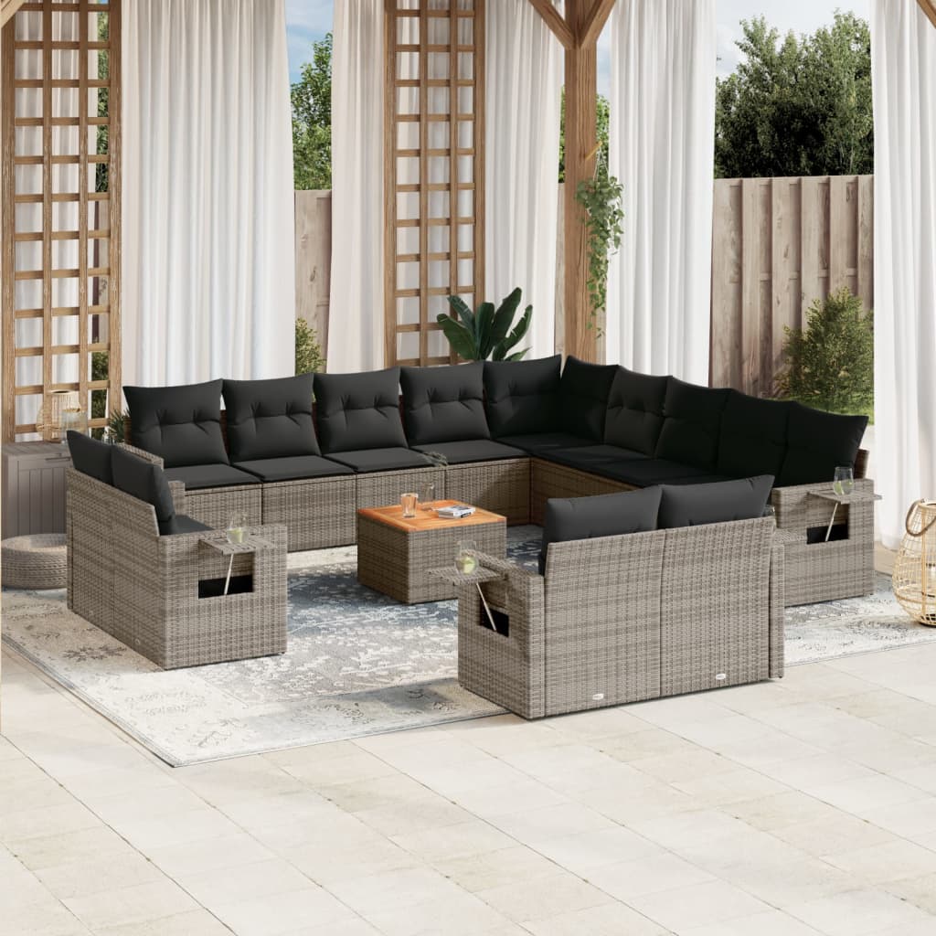 14-tlg. Garten Sofagarnitur Grau Poly Rattan