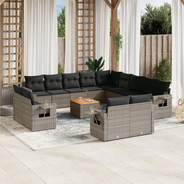14-tlg. Garten Sofagarnitur Grau Poly Rattan