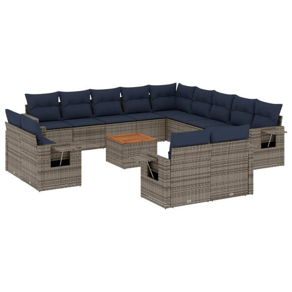14-teiliges Gartensofa-Set Grau Polyrattan mit Kissen