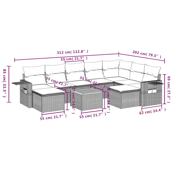 10-teiliges Gartensofa-Set mit Kissen