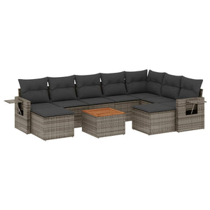 10-teilige Garten Sofagarnitur Grau Poly Rattan