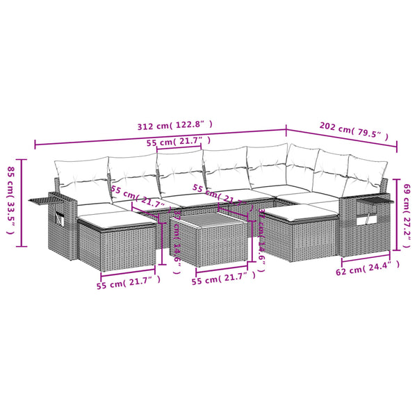 10-teilige Garten Sofagarnitur Grau Poly Rattan