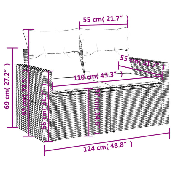 10-teilige Garten Sofagarnitur Grau Poly Rattan