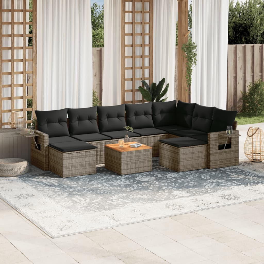 10-teilige Garten Sofagarnitur Grau Poly Rattan