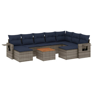 10-teiliges Gartensofa-Set Grau Polyrattan