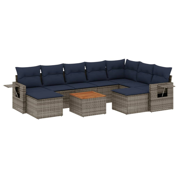 10-teiliges Gartensofa-Set Grau Polyrattan