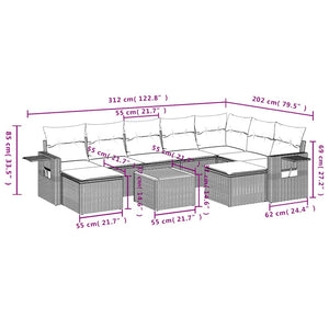 10-teiliges Gartensofa-Set Grau Polyrattan