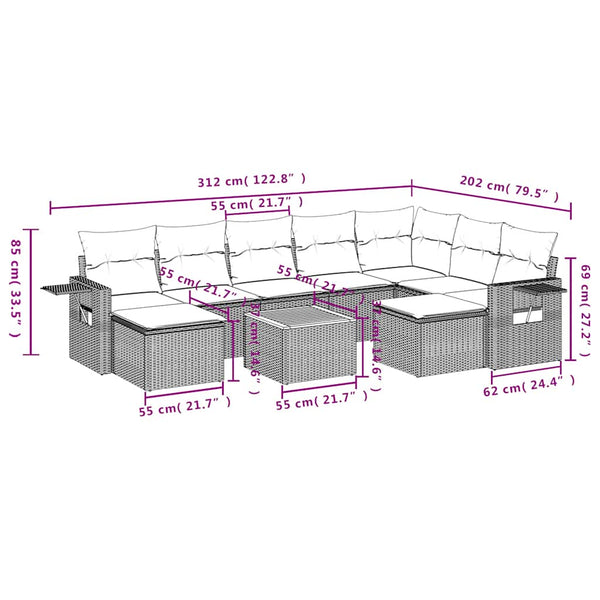 10-teiliges Gartensofa-Set Grau Polyrattan