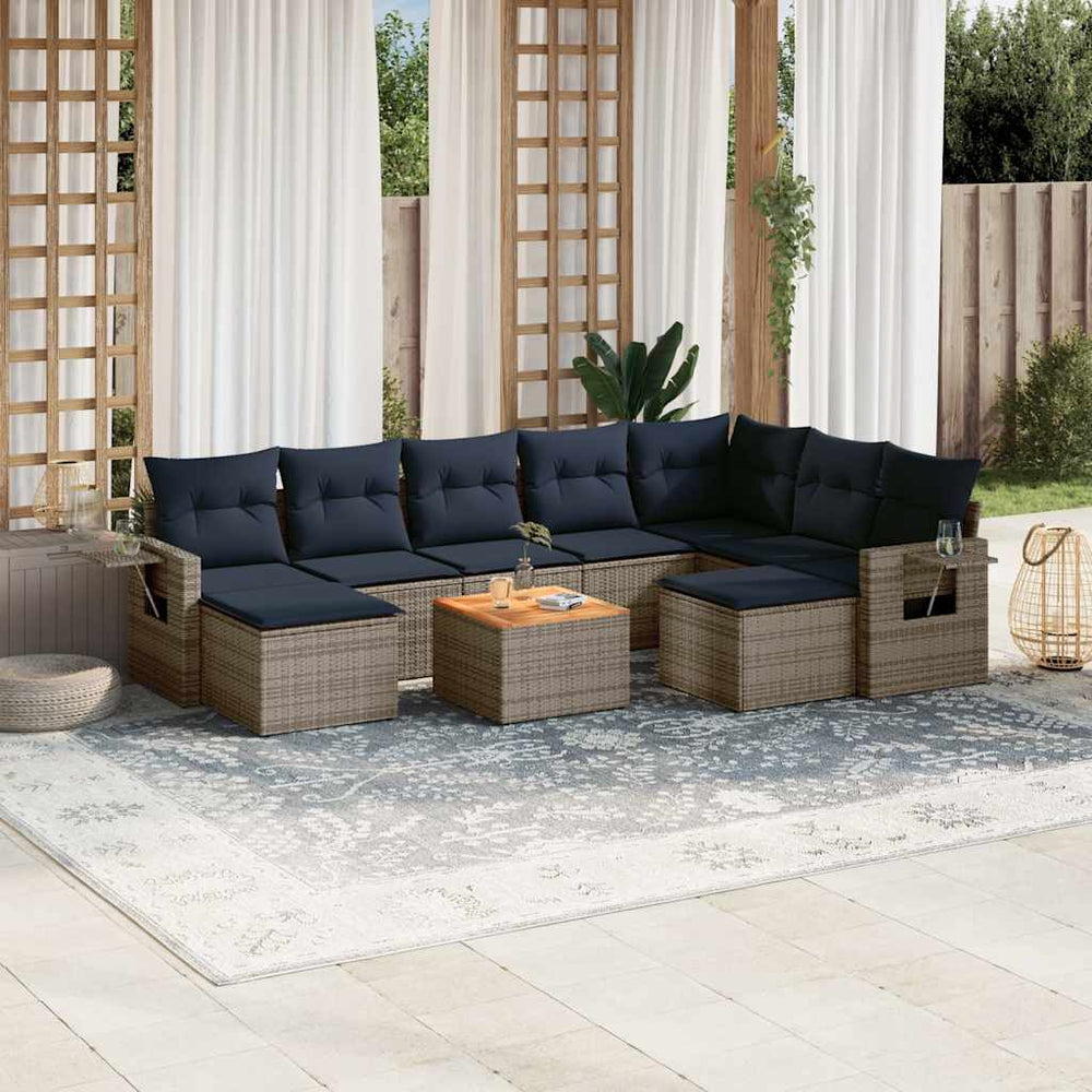 10-teiliges Gartensofa-Set Grau Polyrattan