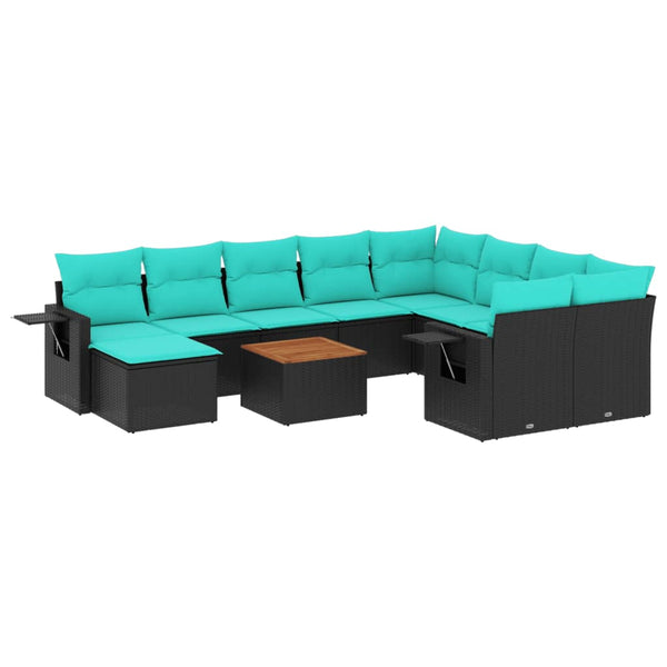 11-teiliges Gartensofa-Set Schwarz Polyrattan