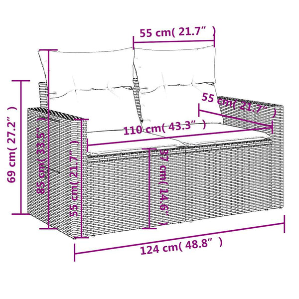 11-teiliges Gartensofa-Set Schwarz Polyrattan