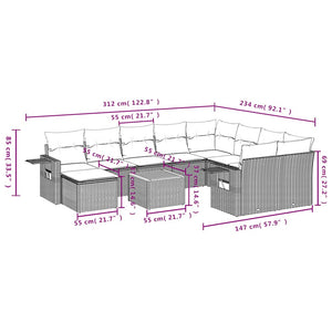 11-teiliges Gartensofa-Set Schwarz Polyrattan