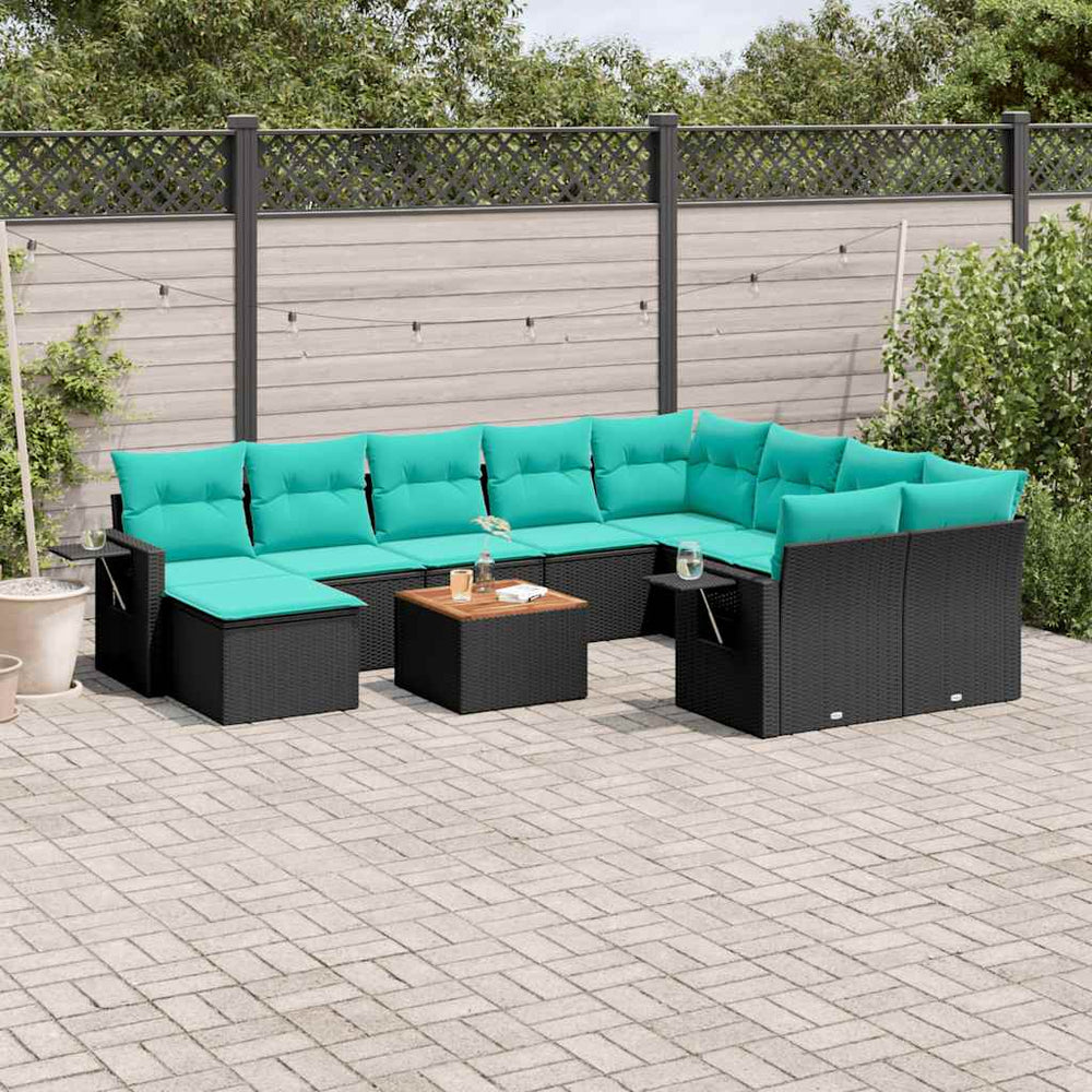 11-teiliges Gartensofa-Set Schwarz Polyrattan