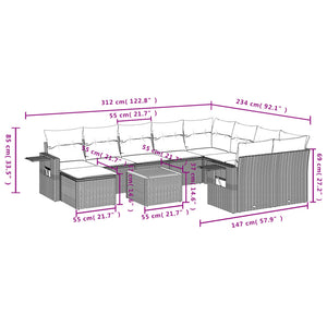 11-teilige Garten Sofagarnitur Beige Poly Rattan
