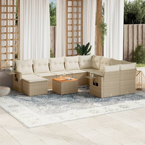 11-teilige Garten Sofagarnitur Beige Poly Rattan