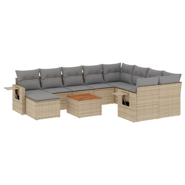 11-teilige Garten Sofagarnitur Beige Poly Rattan