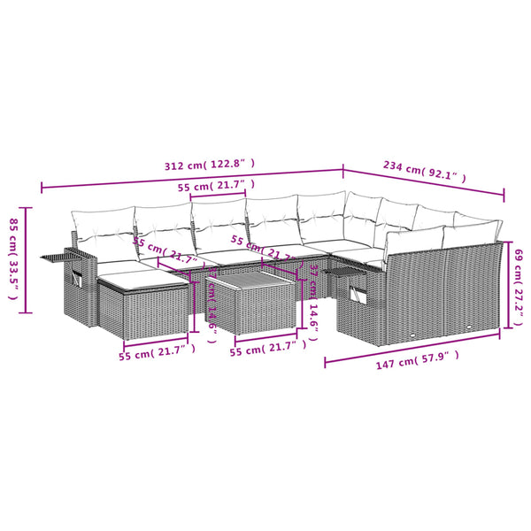 11-teilige Garten Sofagarnitur Beige Poly Rattan