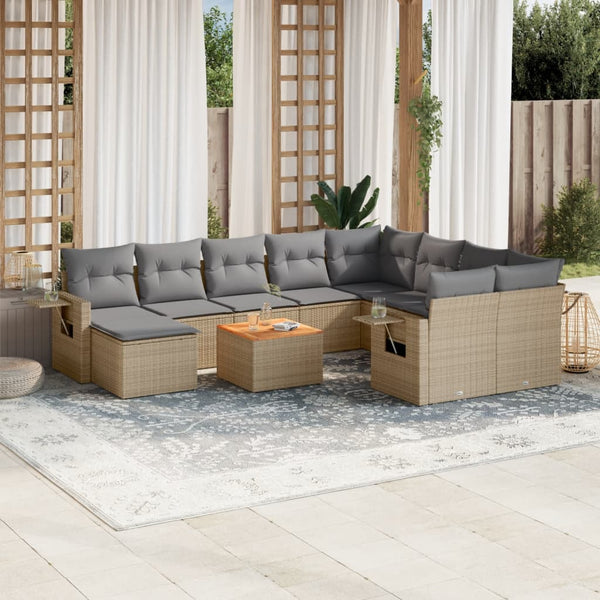 11-teilige Garten Sofagarnitur Beige Poly Rattan