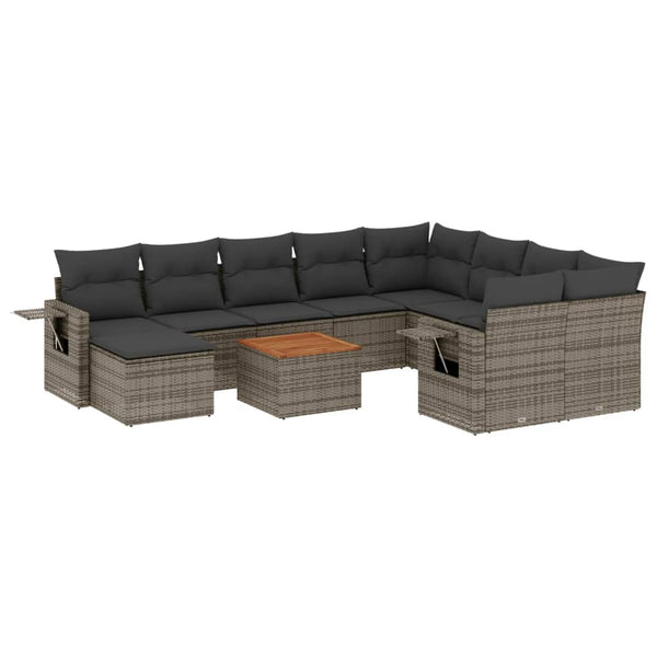 11-tlg. Garten Sofagarnitur Grau Poly Rattan