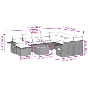 11-tlg. Garten Sofagarnitur Grau Poly Rattan