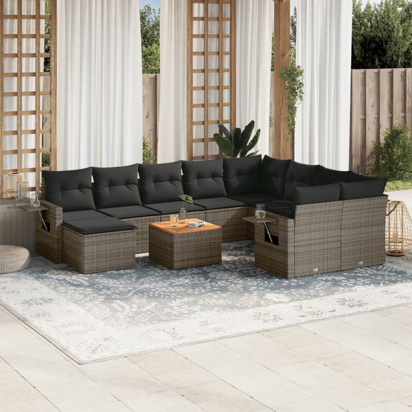 11-tlg. Garten Sofagarnitur Grau Poly Rattan