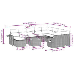 11-teiliges Gartensofa-Set Grau Polyrattan