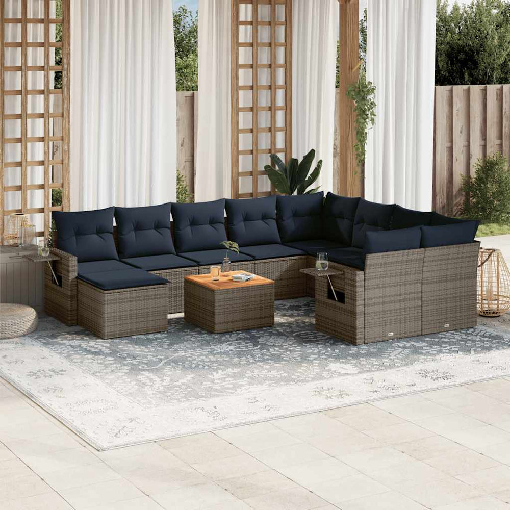 11-teiliges Gartensofa-Set Grau Polyrattan
