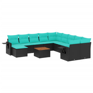 12-teiliges Gartensofa-Set mit Kissen Schwarz
