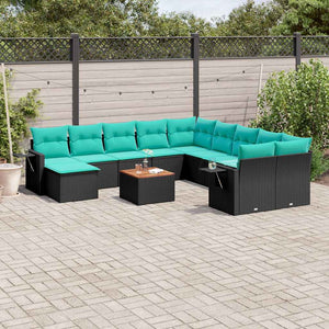 12-teiliges Gartensofa-Set mit Kissen Schwarz