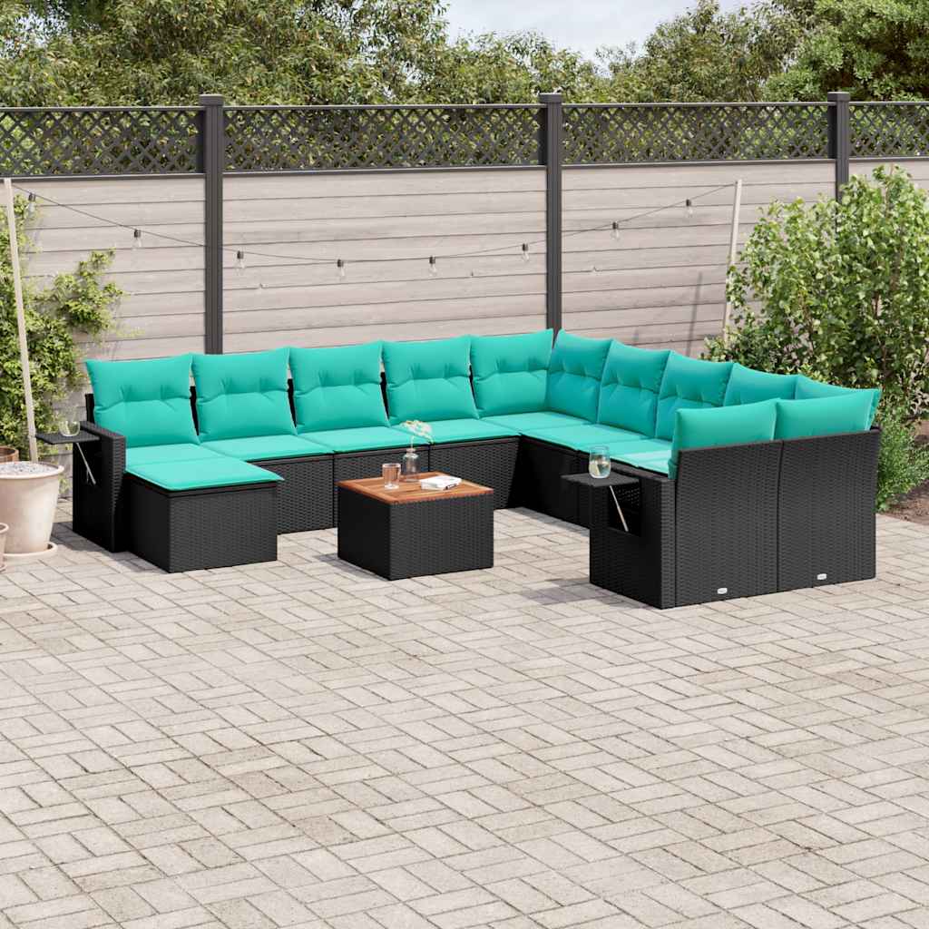 12-teiliges Gartensofa-Set mit Kissen Schwarz