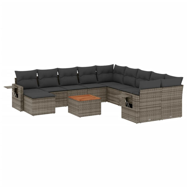 vidaXL 12-Piece Garden Sofa Set with Cushions Grey Poly Rattan