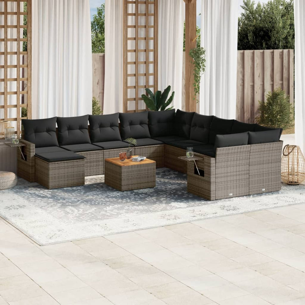 vidaXL 12-Piece Garden Sofa Set with Cushions Grey Poly Rattan