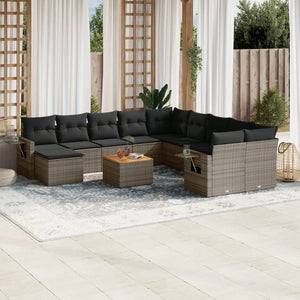 vidaXL 12-Piece Garden Sofa Set with Cushions Grey Poly Rattan