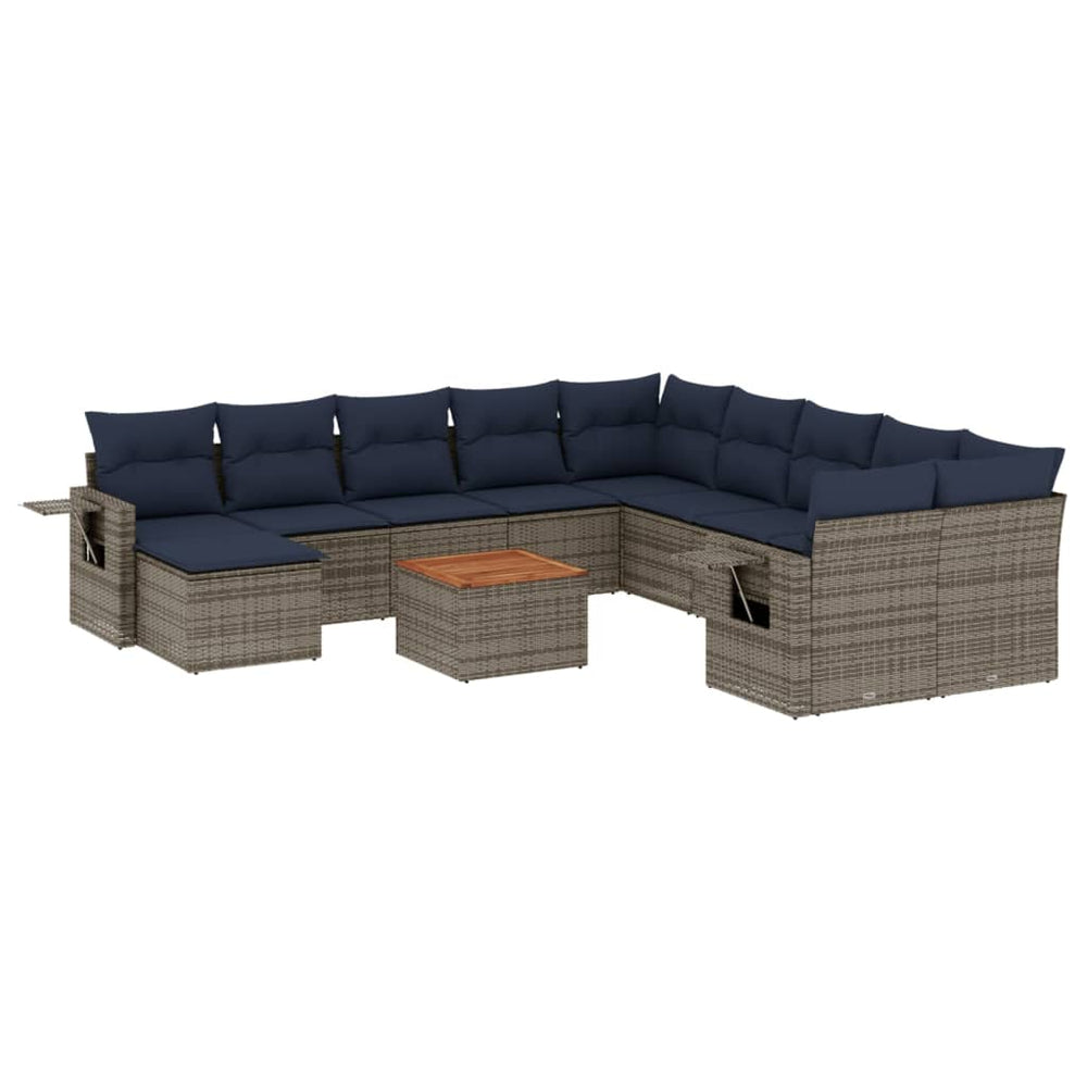 vidaXL Salon de jardin 12 pièces avec coussins, gris, résine tressée