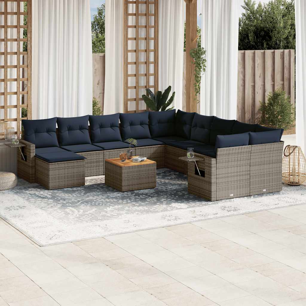 Gartensofa Set, 12-teilig, Grau Polyrattan