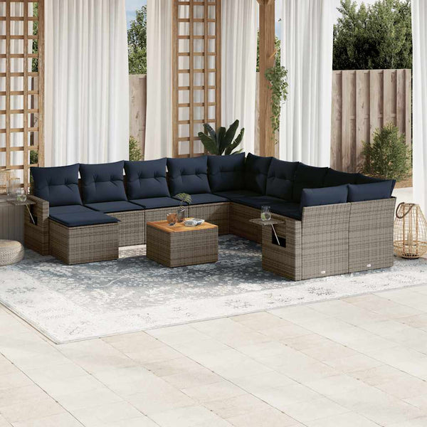 Gartensofa Set, 12-teilig, Grau Polyrattan