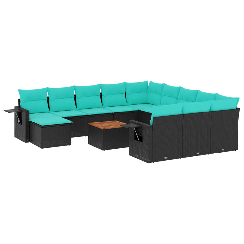 vidaXL 13-Piece Garden Sofa Set with Cushions, Black Poly Rattan