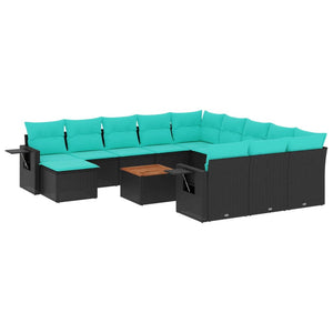 13-teiliges Gartensofa-Set Schwarz Polyrattan