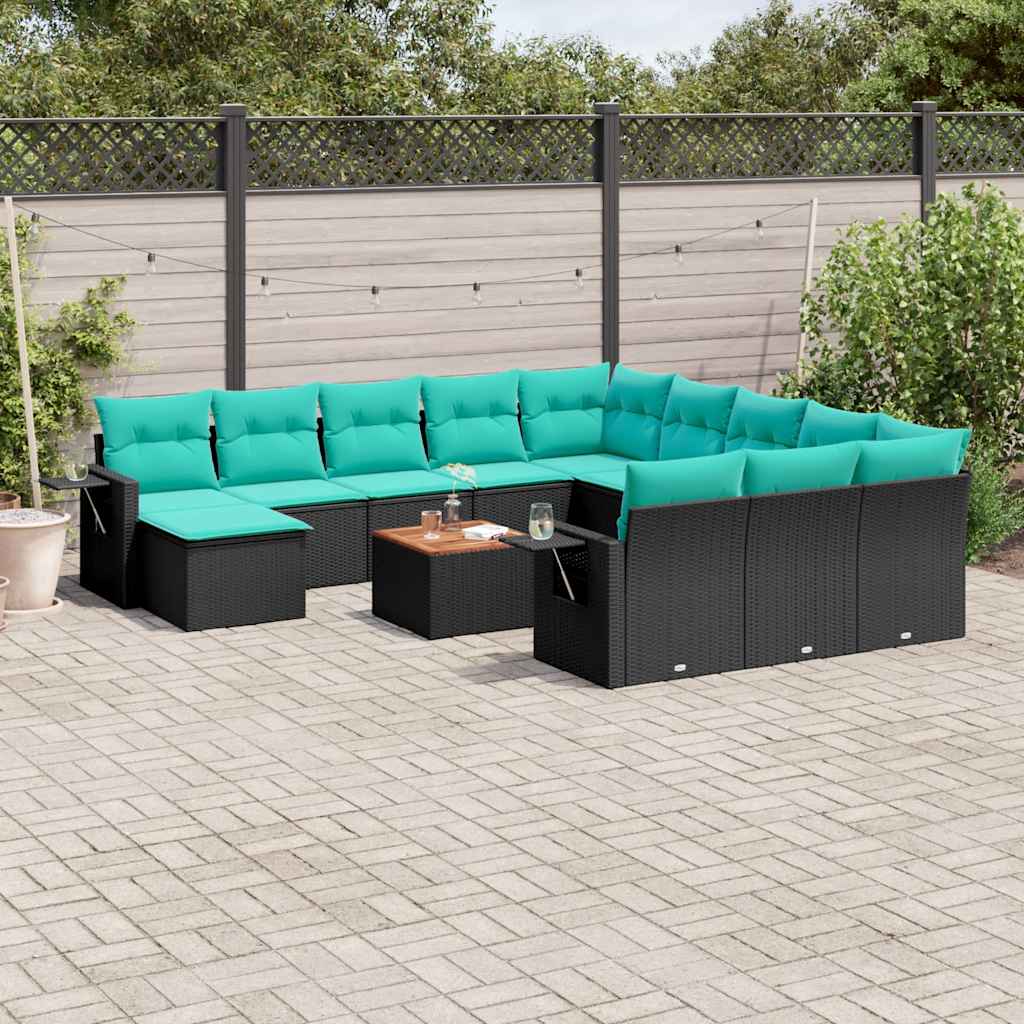 13-teiliges Gartensofa-Set Schwarz Polyrattan