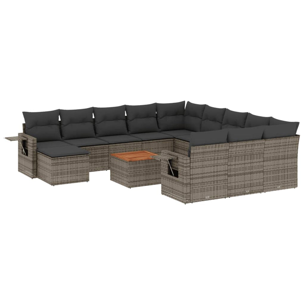 vidaXL 13-piece Garden Sofa Set with Cushions Grey Poly Rattan